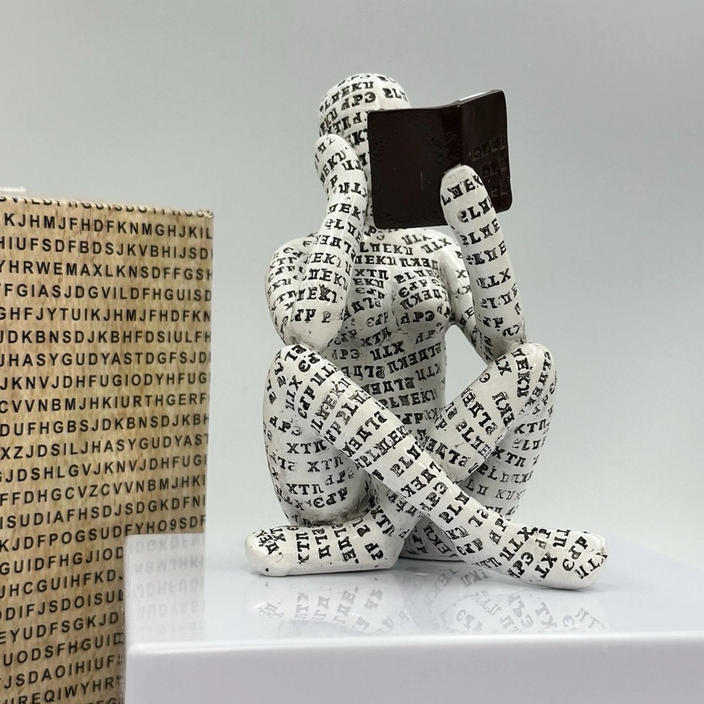 Contemporary Alphabet Sculpture with Book Woman Thinker Figurine